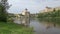 The castle Herman and Ivangorod fortress, cloud august day on the banks of the Narva river