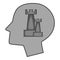 Castle inside human head icon monochrome