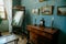 Castle interior. Bedroom, chest of drawers and mirror. Castle Kacina, Empire Chateau near Kutna Hora, Bohemia, Czech Republic