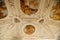 Castle interior, ceiling baroque stucco, bright frescoes, images of Roman gods, floral and natural ornaments, sculptures,