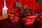 Castle interior. Men`s salon, used as a smoking room for gentlemen. Red room with wooden antique secretary, soft armchairs and