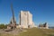 Castle of Iscar under the sunlight and a blue sky in Valladolid, Spain