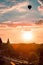 Castle in Kamianets Podilskyi and air balloon