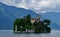 Castle on Loreto Island in the middle of Lake Iseo in Lombardy, Italy