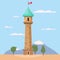 Castle medieval romantic tower. Medieval ancient fortress on landscape. Isolated cartoon style vector