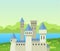 Castle medieval tower. The fairytale medieval tower,princess castle, fortified palace with gates, medieval buildings
