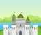 Castle medieval tower. The fairytale medieval tower,princess castle, fortified palace with gates, medieval buildings, historical