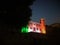 The Castle of Moncalieri town, Piedmont region, Italy. Night, palace and Italian flag