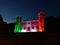 The Castle of Moncalieri town, Piedmont region, Italy. Night, palace and Italian flag