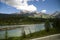 Castle Mountains peak in Banff National Park, Alberta, Canada, in summer. Montain scenic landscape with amazing cloudy sky