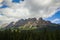 Castle Mountains peak in Banff National Park, Alberta, Canada, in summer. Montain scenic landscape with amazing cloudy sky