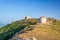 Castle ruins and small chapel at Rocca Calascio italian travel destination, landmark in the Gran Sasso National Park, Abruzzo,