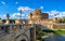 Castle Sant Angelo Mausoleum of Hadrian, bridge Sant Angelo and river Tiber in Roma