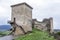 Castle of Santa Gadea del Cid with a dark sky in Burgos