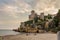 Castle of Tamarit seen from the beach on the sunset, Tarragona province, Catalonia, Spain