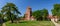 Castle in Toszek, a brick castle from the 15th century, partially reconstructed. View from the green courtyard to the building