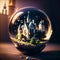 Castle and tree seen through a crystal ball. Generative AI