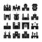 Castle vector icons. Medieval walls and gothic tower black silhouettes