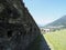 Castle wall and alpine landscape in Bellinzona city in Switzerland