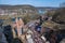 Castle of Wertheim during the medieval festival with the view over Wertheim town in Germany