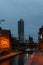 Castlefield district waterway canal area with Beetham Tower in s