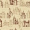 Castles pattern. Medieval historical buildings with towers textile design projects template recent vector seamless