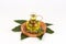 Castor oil bottle with castor fruits, seeds and leaf.