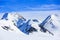 Castor and Pollux, Roccia Nera and slope of Breithorn, above Gorner glacier adjacent Matterhorn, Zermatt, Switzerland