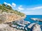 Castro townscape in Apulia coast Salento, overlooking the Adriatic Sea, Italy