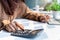 Casual accountant or banker woman hand using calculator at workplace