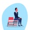 Casual man sitting book stack brainstorming concept student education process male cartoon character flat