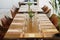 Casual restaurant dining table set up, with dark wooden color theam