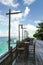 Casual sea view with wooden table and chairs at Mataking Island