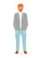 Casual style red haired guy flat vector illustration. Confident man in formal menswear cartoon character. Fashion model lookbook.