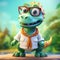 Casual Stylized Cartoon Iguanodon: 3d Game Character With Cute Glasses