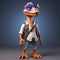 Casual Stylized Cartoon Velociraptor 3d Model With Glasses And Vest