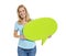 Casual Woman Holding Speech Bubble