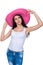 Casual woman in pink straw hat