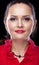 Casual woman in red suit close-up portrait