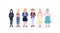 Casual women standing together smiling different body shape types and hairstyles girls female cartoon characters full