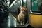 cat animal on new york city subway underground metro train illustration generative ai