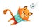 Cat animal playing soccer. Cute football mascot in sports uniform cartoon vector illustration