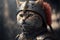 Cat animal portrait dressed as a warrior fighter or combatant soldier concept. Ai generated