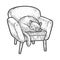 Cat on armchair sketch vector illustration