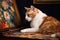 cat artist, with paw resting on canvas and eyes half-closed, painting impressionist masterpiece