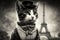 Cat as Gustave Eiffel famous historical character portrait illustration generative ai