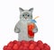 Cat ashen drinks raspberries juice