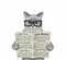 Cat ashen in eyeglasses reads newspaper