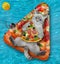 Cat ashen on inflatable pizza in pool