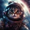 Cat Astronaut, cat in the space close up view, Cat in the space galaxy fictional Wallpaper. AI Generated